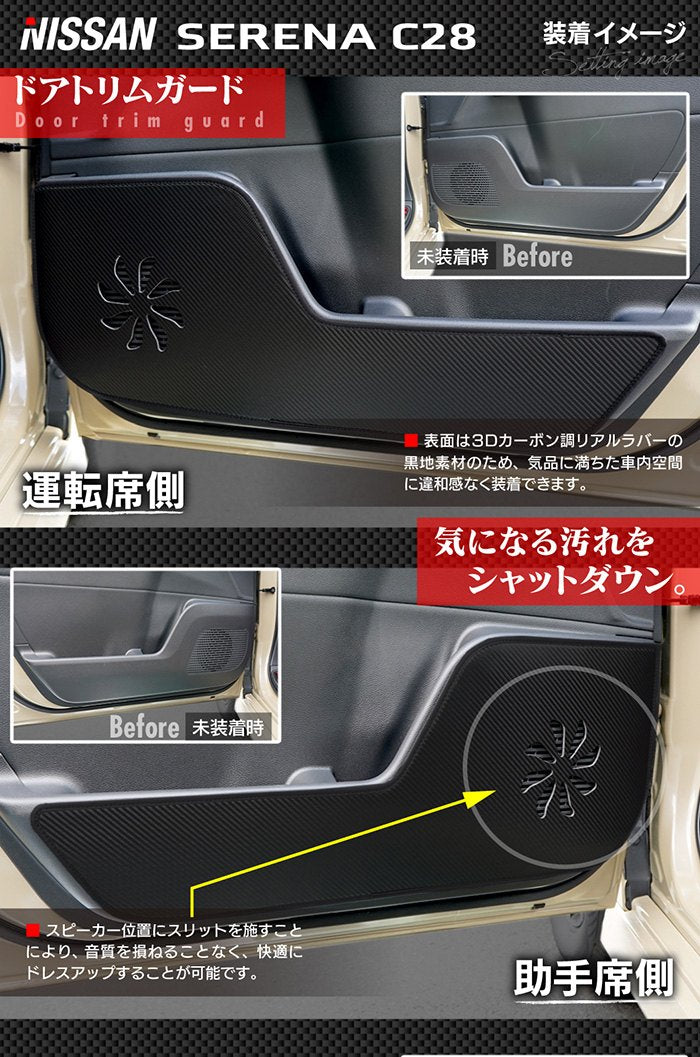 日産 新型 セレナ C28系 ドアトリムガード+グローブボックスガード+サイドカバーマット ◆キックガード 日本製 HOTFIELD