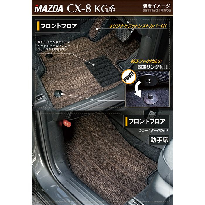 マツダ CX-8 KG系 フロアマット+トランクマット ラゲッジマット ◆ウッド調カーペット 木目 日本製 HOTFIELD