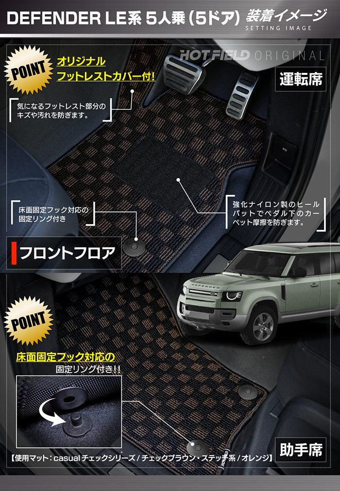 ランドローバー 新型 ディフェンダー LE系 5人乗 (5ドア)用 フロアマット＋トランクマット ラゲッジマット ◆カジュアルチェック 日本製 HOTFIELD