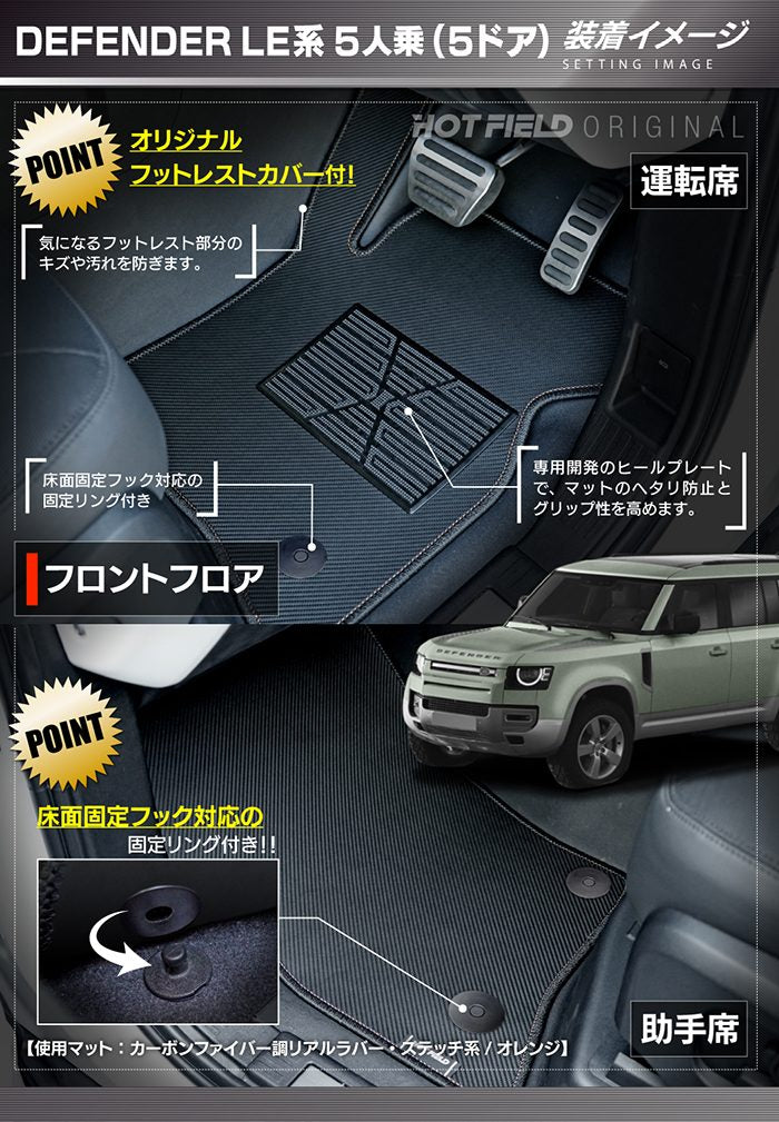 ランドローバー 新型 ディフェンダー LE系 5人乗 (5ドア)用 フロアマット＋トランクマット ラゲッジマット ◆カーボンファイバー調 リアルラバー 日本製 HOTFIELD