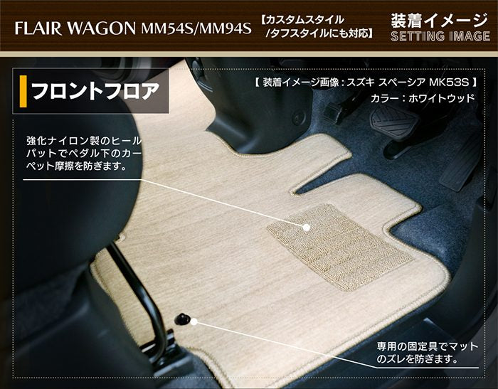 マツダ 新型 フレアワゴン タフスタイルにも対応 MM94S MM54S フロアマット＋ステップマット＋トランクマット ラゲッジマット ◆ウッド調カーペット 木目 日本製 HOTFIELD