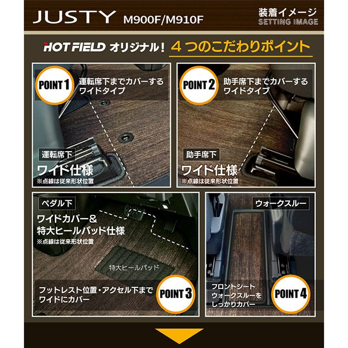 スバル ジャスティ JUSTY 900系 フロアマット ◆ウッド調カーペット 木目 日本製 HOTFIELD