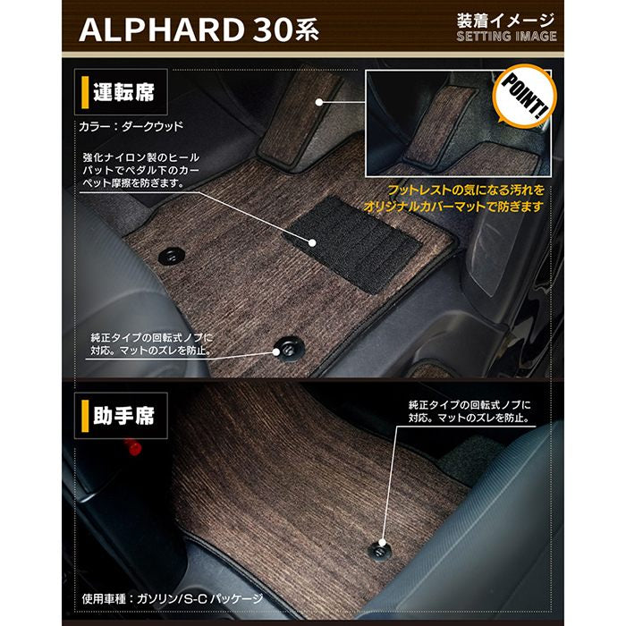 トヨタ 30系 アルファード フロアマット+ステップマット+トランクマット ラゲッジマット ハイブリッド対応 ◆ウッド調カーペット 木目 日本製 HOTFIELD