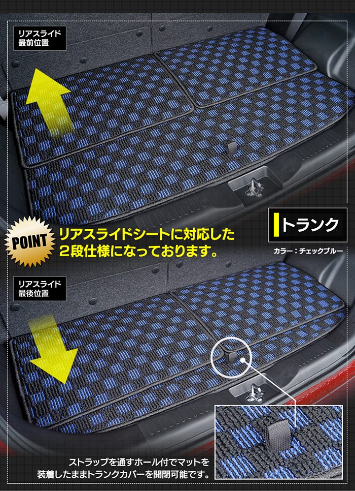 三菱 新型 デリカ D2 MBD7S MB37S フロアマット＋ステップマット＋トランクマット ラゲッジマット ◆カジュアルチェック 日本製 HOTFIELD