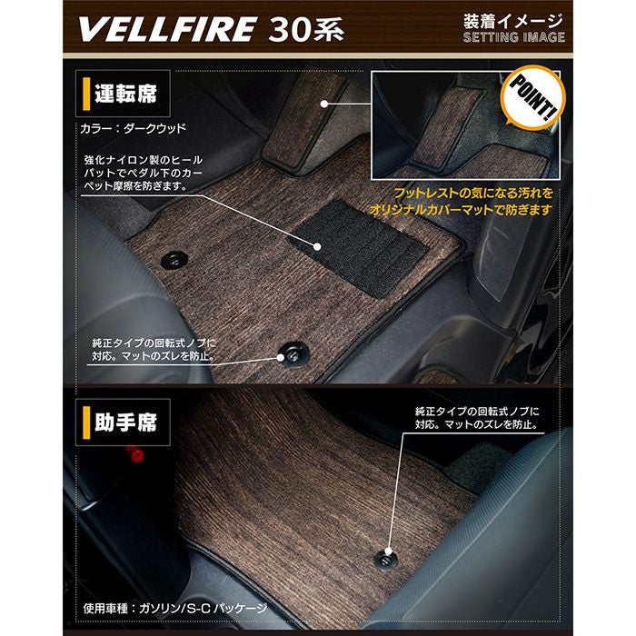 トヨタ 30系 ヴェルファイア フロアマット+トランクマット ラゲッジマット ベルファイア ハイブリッド対応 ◆ウッド調カーペット 木目 日本製 HOTFIELD