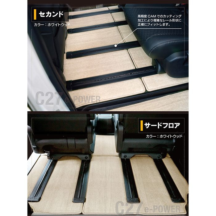 日産 セレナ C27 e-POWER フロアマット+ステップマット+トランクマット ラゲッジマット ◆ウッド調カーペット 木目 日本製 HOTFIELD
