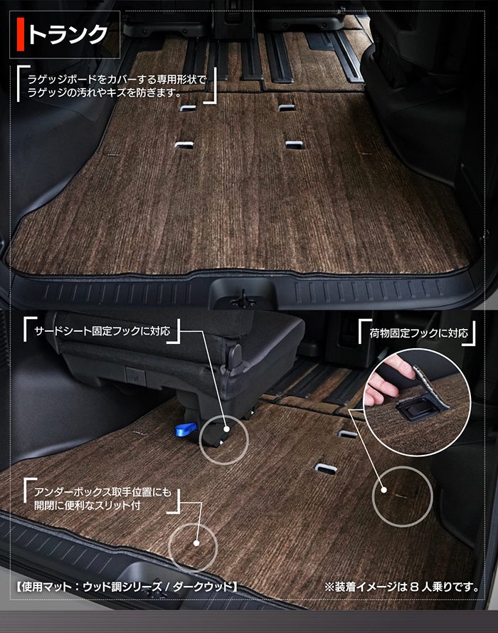 日産 新型対応 セレナ C28系 e-POWER フロアマット＋ステップマット＋トランクマット ラゲッジマット e-4ORCEにも対応 ◆ウッド調カーペット 木目 日本製 HOTFIELD