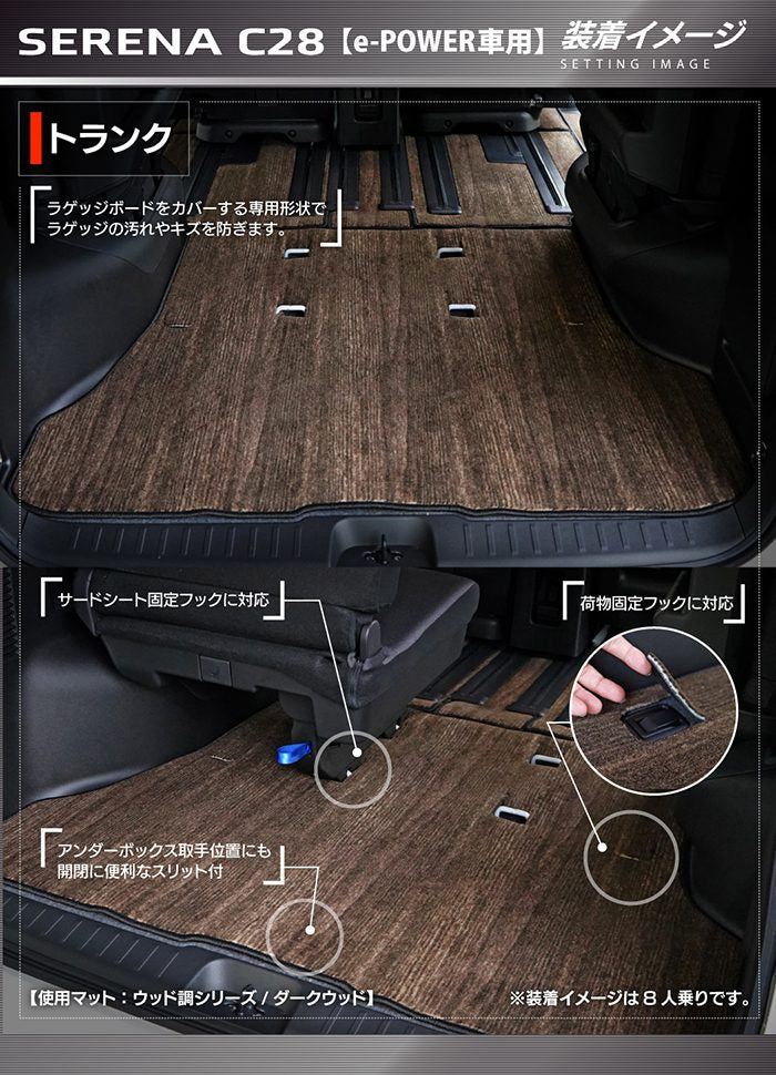 日産 新型対応 セレナ C28系 e-POWER トランクマット ラゲッジマット e-4ORCEにも対応 ◆ウッド調カーペット 木目 日本製 HOTFIELD