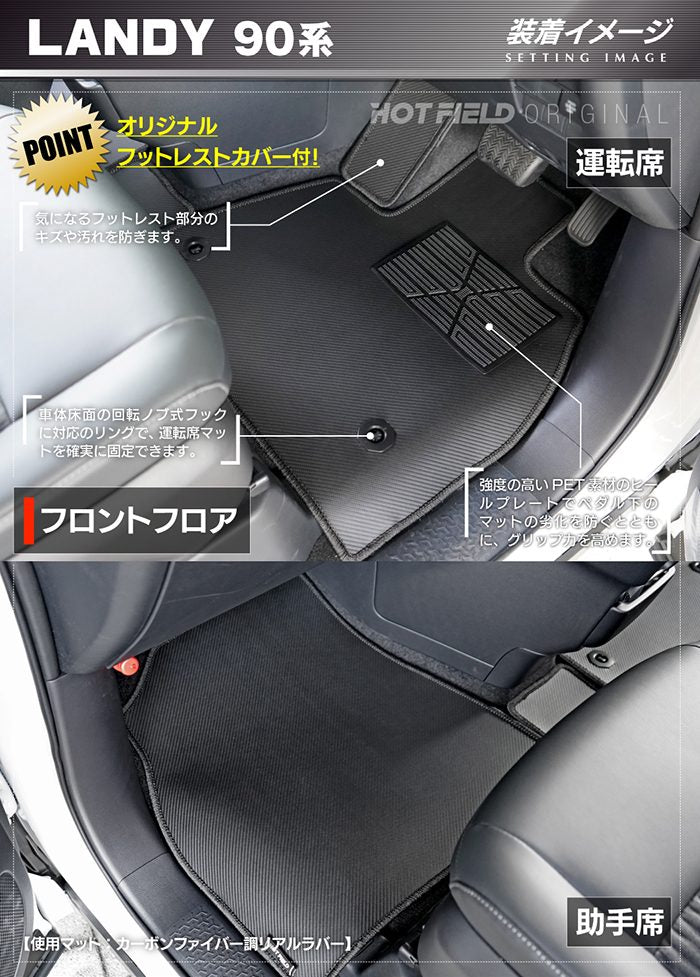 スズキ 新型 ランディ 90系 フロアマット＋ステップマット＋トランクマット ラゲッジマット ◆カーボンファイバー調 リアルラバー 日本製 HOTFIELD