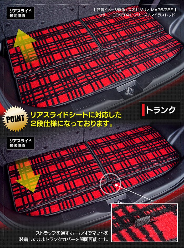スズキ 新型 スペーシア スペーシアギア MK94S MK54S フロアマット＋ステップマット＋トランクマット ラゲッジマット ◆ジェネラル 日本製 HOTFIELD