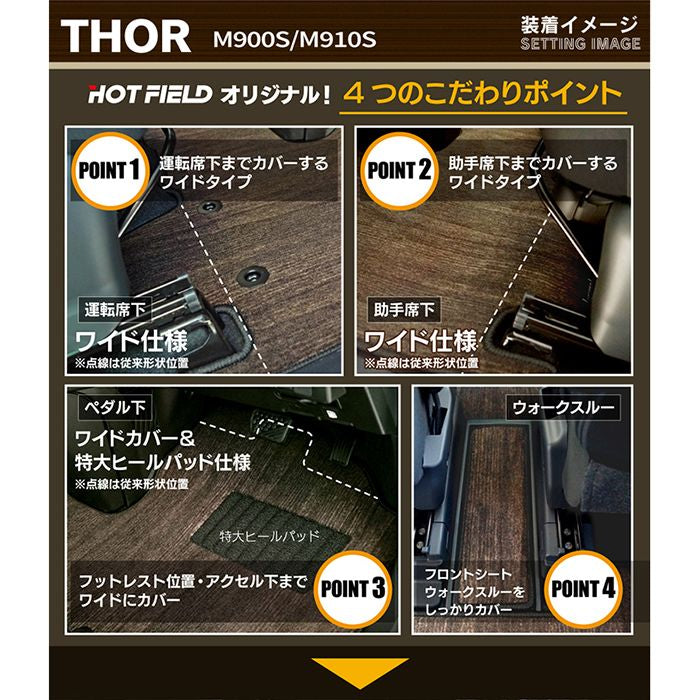 ダイハツ トール THOR 900系 フロアマット+トランクマット ラゲッジマット ◆ウッド調カーペット 木目 日本製 HOTFIELD