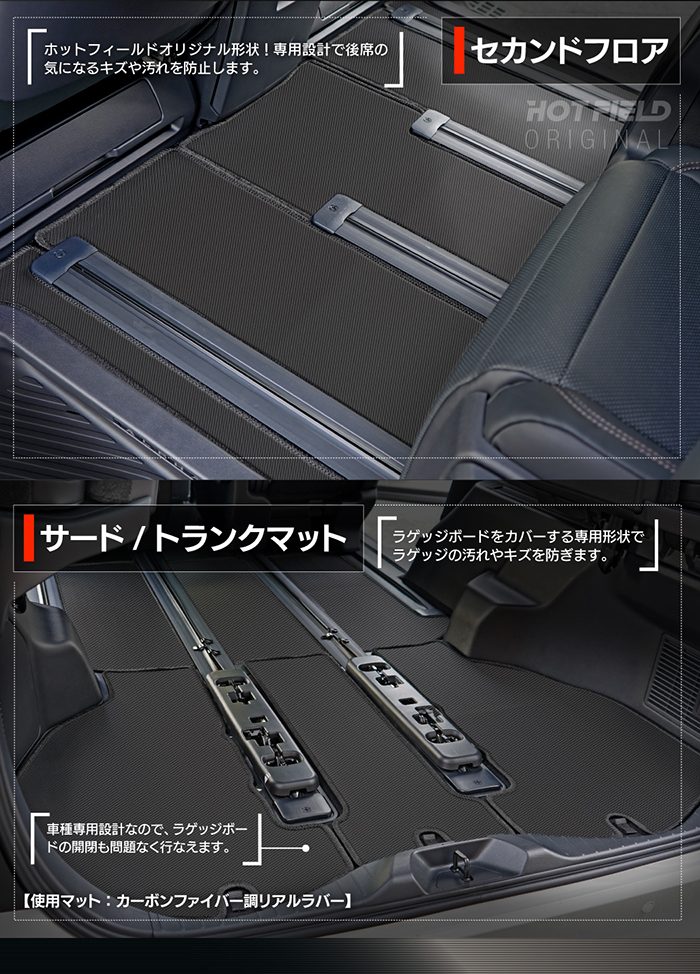 トヨタ 新型 アルファード ヴェルファイア 40系 2026年6月～にも対応 フロアマット＋トランクマット ラゲッジマット ◆カーボンファイバー調 リアルラバー 日本製 HOTFIELD