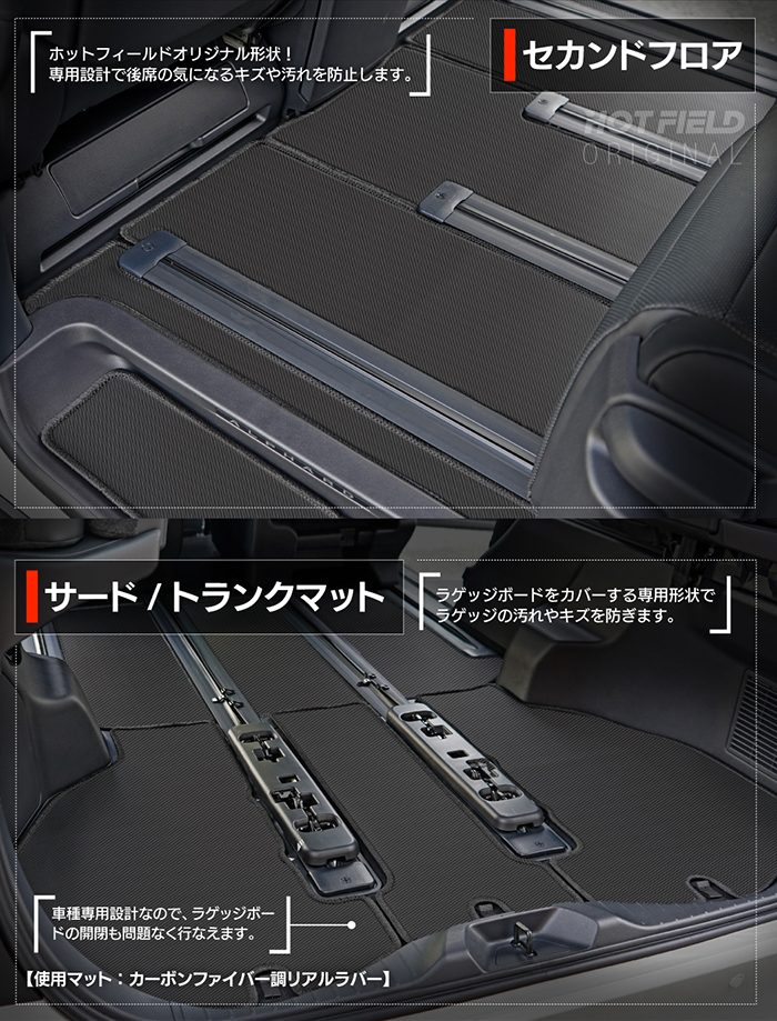トヨタ 新型 アルファード ヴェルファイア 40系 2026年6月～にも対応 フロアマット＋ステップマット＋トランクマット ラゲッジマット ◆カーボンファイバー調 リアルラバー 日本製 HOTFIELD