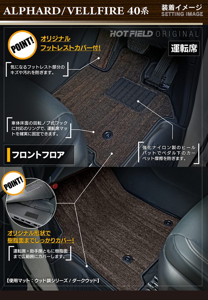 トヨタ 新型 アルファード ヴェルファイア 40系 2026年6月～にも対応 フロアマット＋トランクマット ラゲッジマット ◆ウッド調カーペット 木目 日本製 HOTFIELD