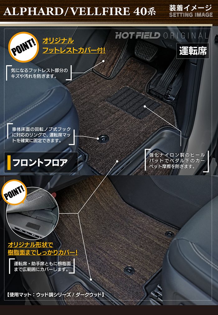 トヨタ 新型 アルファード ヴェルファイア 40系 2026年6月～にも対応 フロアマット＋ステップマット＋トランクマット ラゲッジマット ◆ウッド調カーペット 木目 日本製 HOTFIELD