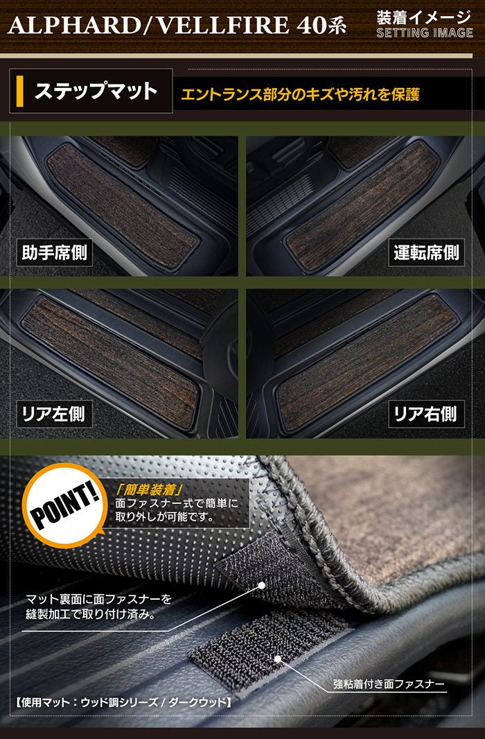 トヨタ 新型 アルファード ヴェルファイア 40系 2026年6月～にも対応 サイドステップマット ◆ウッド調カーペット 木目 日本製 HOTFIELD