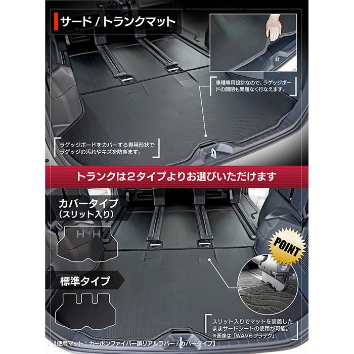 トヨタ 新型対応 ノア ヴォクシー 90系 2026年5月～対応 フロアマット+ステップマット+トランクマット ラゲッジマット ◆カーボンファイバー調 リアルラバー 日本製 HOTFIELD