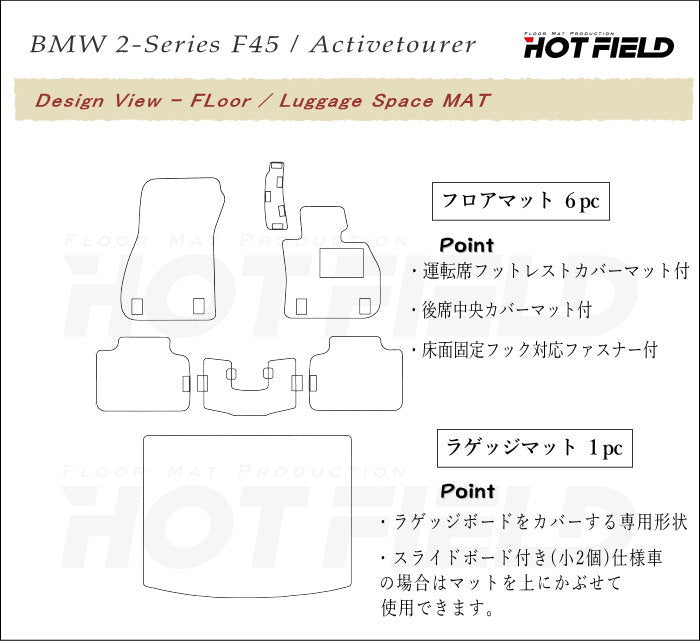 BMW 2シリーズ F45 アクティブツアラー フロアマット+トランクマット ラゲッジマット ◆ウッド調カーペット 木目 日本製 HOTFIELD