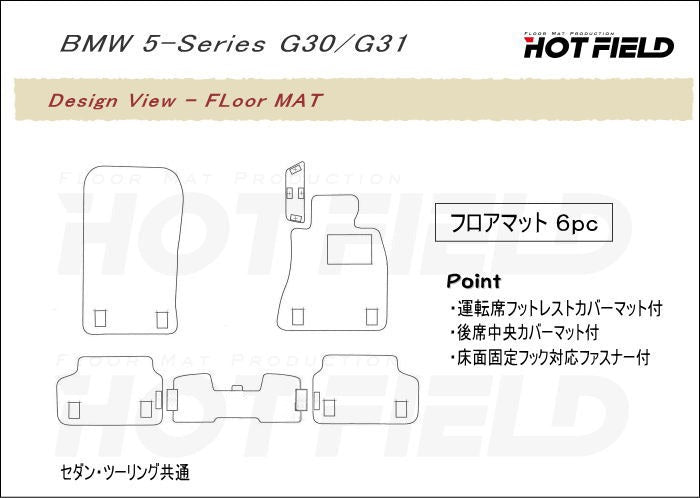 BMW 5シリーズ (G30/G31) フロアマット ◆ウッド調カーペット 木目 日本製 HOTFIELD