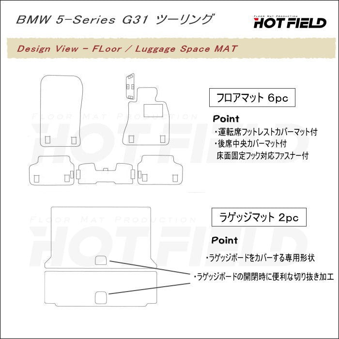 BMW 5シリーズ G31 ツーリング フロアマット+トランクマット ラゲッジマット ◆ウッド調カーペット 木目 日本製 HOTFIELD