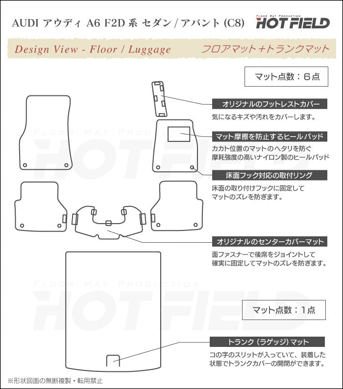 AUDI アウディ 新型 A6 (C8) F2D系  フロアマット+トランクマット ラゲッジマット ◆重厚Profound 日本製 HOTFIELD