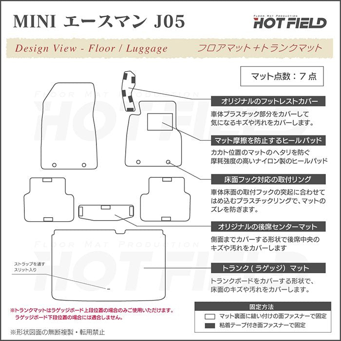 MINI ミニ 新型 エースマン J05 フロアマット＋トランクマット ラゲッジマット ◆カジュアルチェック 日本製 HOTFIELD