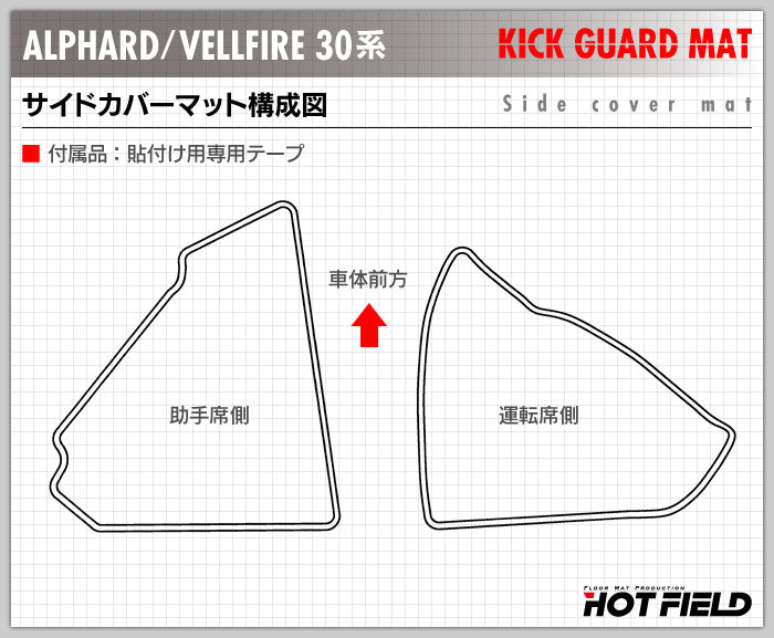 トヨタ アルファード ヴェルファイア 30系 フロントサイドカバーマット ◆ キックガード 日本製 HOTFIELD 【Y】