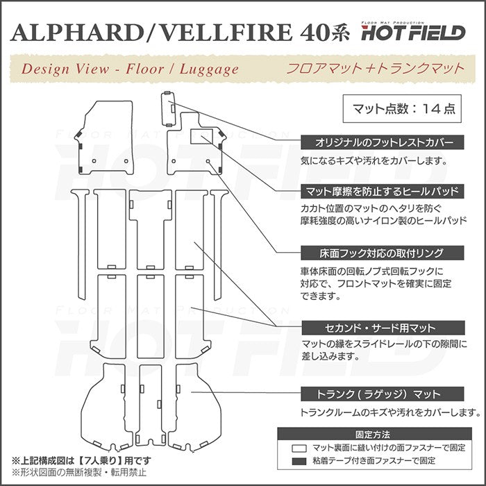 トヨタ 新型 アルファード ヴェルファイア 40系 2026年6月～にも対応 フロアマット＋トランクマット ラゲッジマット ◆ウッド調カーペット 木目 日本製 HOTFIELD