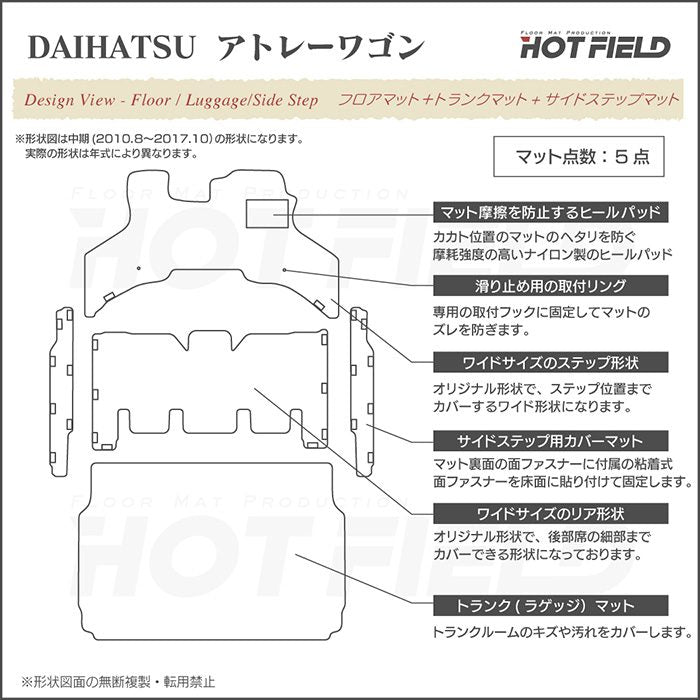 ダイハツ アトレーワゴン S3系 フロアマット+ステップマット+トランクマット ラゲッジマット ◆ウッド調カーペット 木目 日本製 HOTFIELD