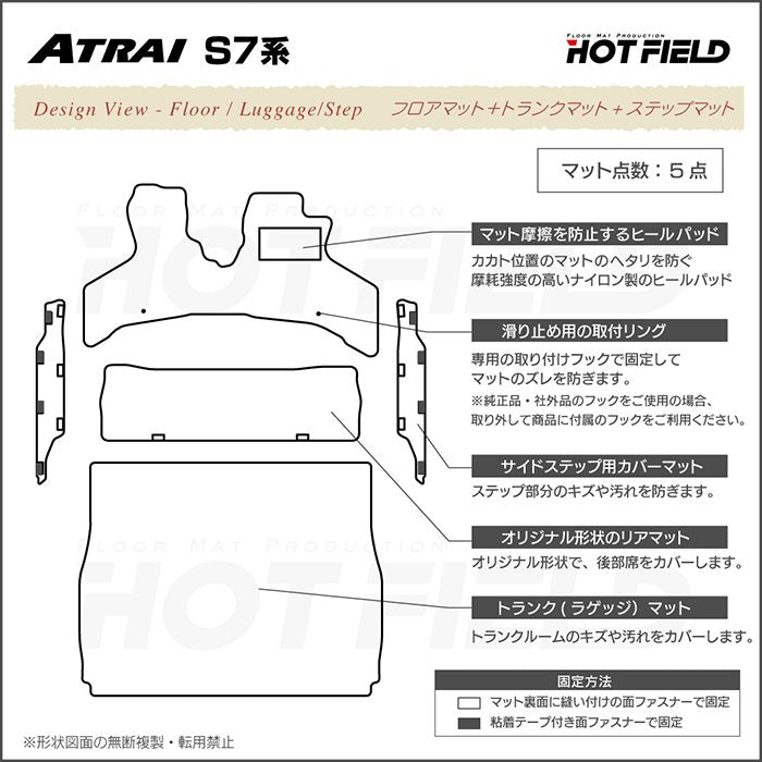 ダイハツ 新型 アトレー S7系 フロアマット+ステップマット+トランクマット ラゲッジマット ◆カーボンファイバー調 リアルラバー 日本製 HOTFIELD