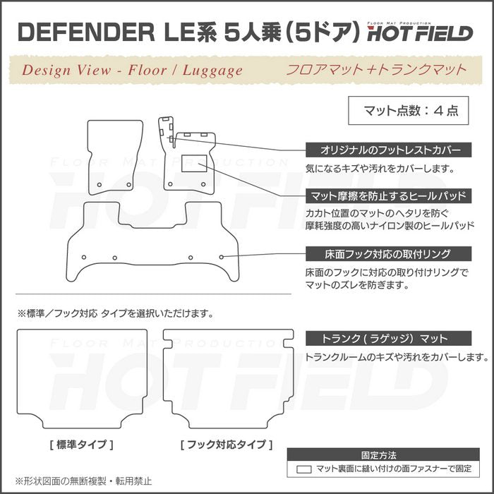 ランドローバー 新型 ディフェンダー LE系 5人乗 (5ドア)用 フロアマット＋トランクマット ラゲッジマット ◆カジュアルチェック 日本製 HOTFIELD
