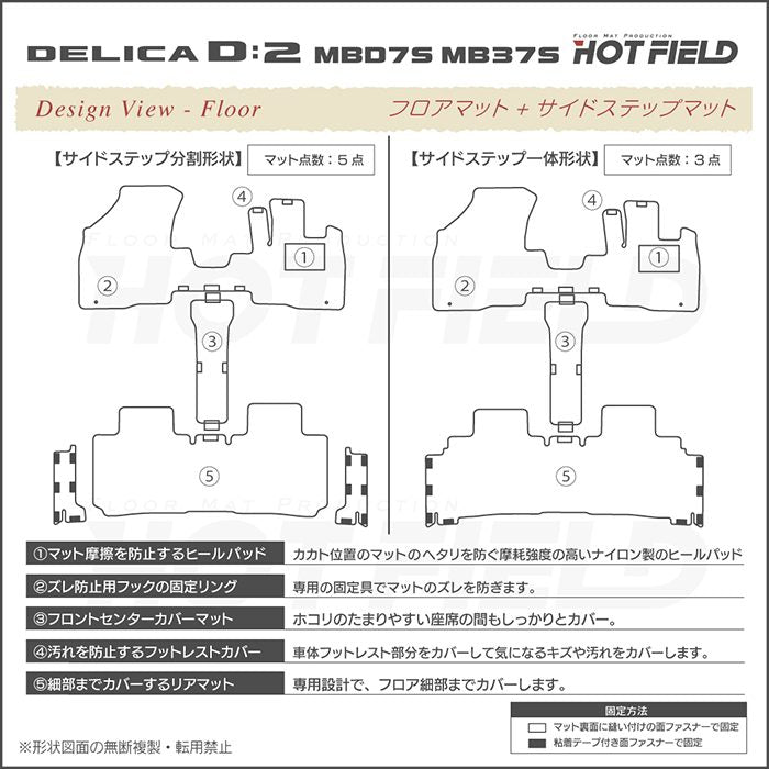 三菱 新型 デリカ D2 MBD7S MB37S フロアマット＋ステップマット＋トランクマット ラゲッジマット ◆ジェネラル 日本製 HOTFIELD