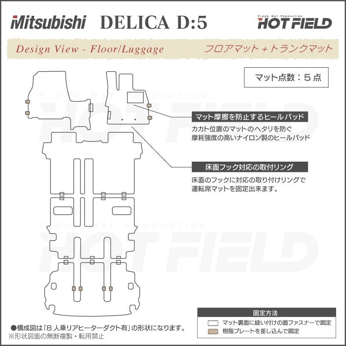三菱 新型対応 デリカ D5 2026年1月～対応 フロアマット+トランクマット ラゲッジマット ◆ジェネラル 日本製 HOTFIELD