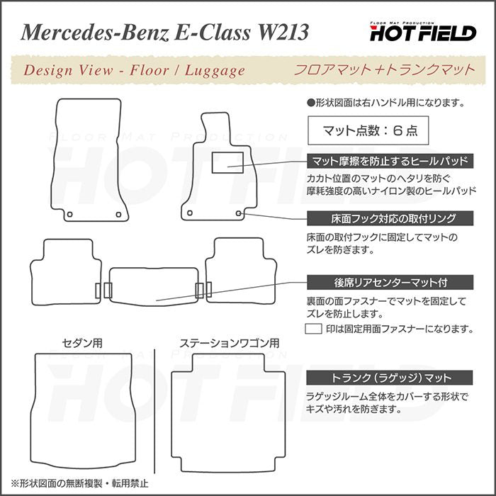 ベンツ Eクラス (W213/S213) セダン ステーションワゴン フロアマット+トランクマット ラゲッジマット ◆カーボンファイバー調 リアルラバー 日本製 HOTFIELD
