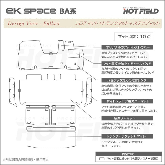 三菱 新型 eKスペース BA系 フロアマット＋ステップマット＋トランクマット ラゲッジマット ◆カジュアルチェック 日本製 HOTFIELD