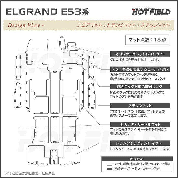 日産 新型 エルグランド E53系 フロアマット＋ステップマット＋トランクマット ラゲッジマット ◆重厚Profound 日本製 HOTFIELD