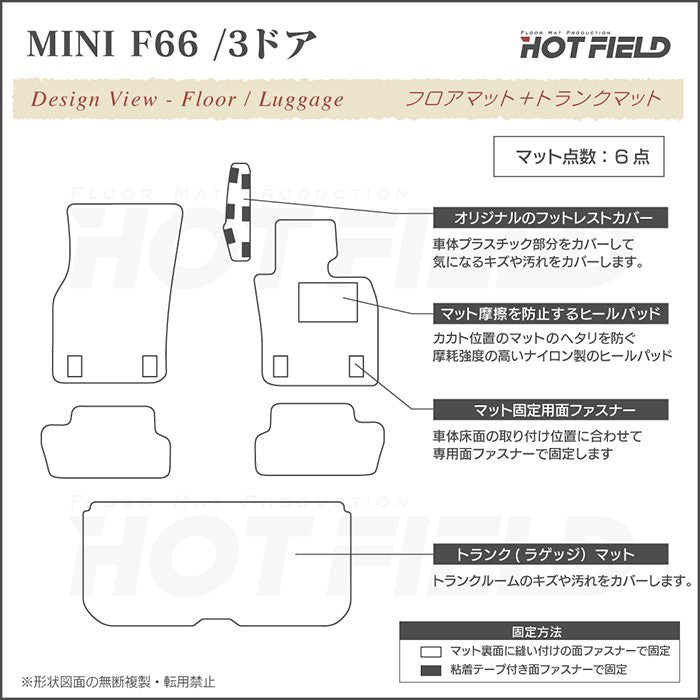 MINI ミニ 新型 F66 フロアマット＋トランクマット ラゲッジマット ◆カジュアルチェック 日本製 HOTFIELD