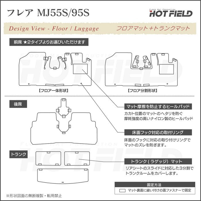 マツダ フレア MJ55S MJ95S フロアマット+トランクマット ラゲッジマット ◆カーボンファイバー調 リアルラバー 日本製 HOTFIELD