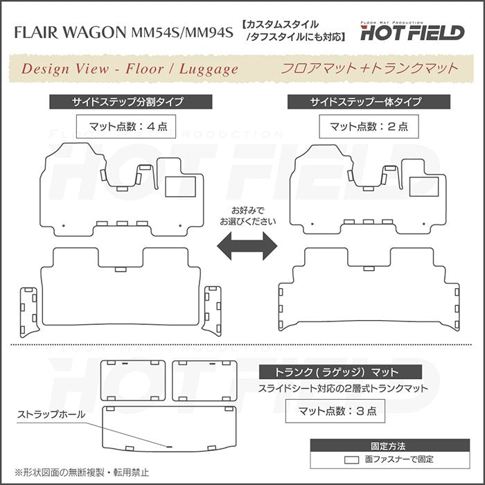 マツダ 新型 フレアワゴン タフスタイルにも対応 MM94S MM54S フロアマット＋ステップマット＋トランクマット ラゲッジマット ◆ウッド調カーペット 木目 日本製 HOTFIELD