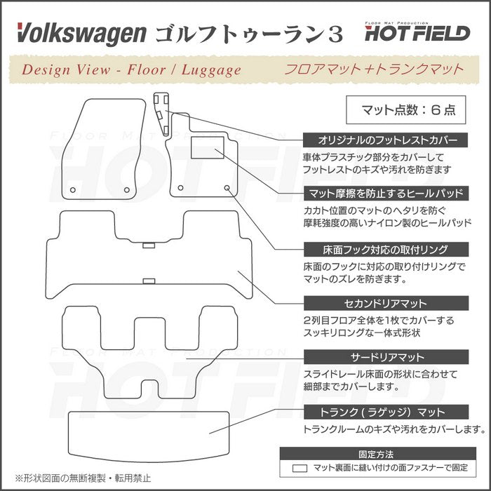 VW 新型 ゴルフトゥーラン3 Golf Touran3 フロアマット+トランクマット ラゲッジマット ◆ウッド調カーペット 木目 日本製 HOTFIELD
