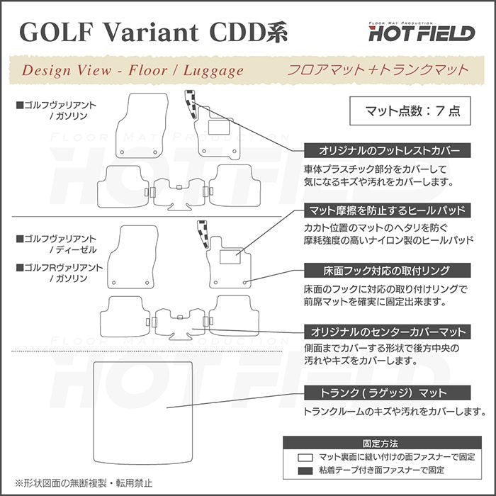VW 新型 ゴルフヴァリアント CDD系 ゴルフ8ヴァリアント 2025年1月～モデルに対応 フロアマット+トランクマット ラゲッジマット ◆カーボンファイバー調 リアルラバー 日本製 HOTFIELD