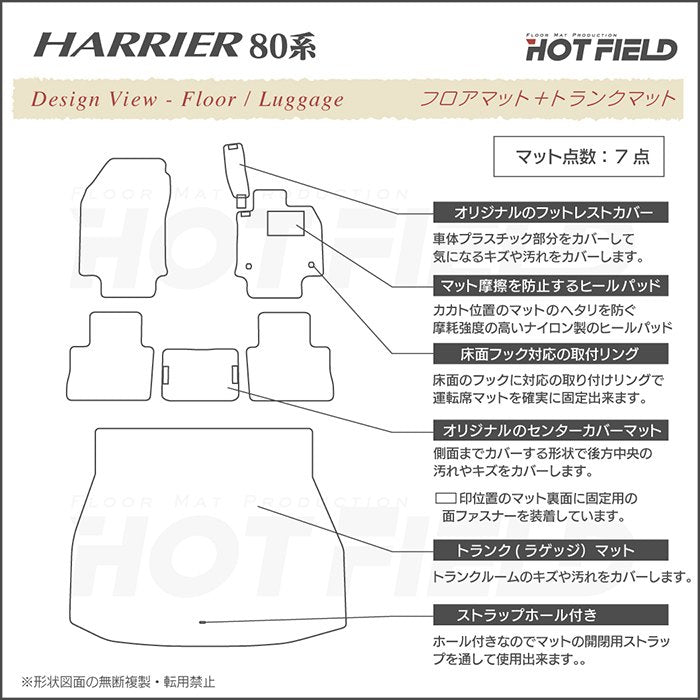 トヨタ 新型 ハリアー 80系 フロアマット+トランクマット ラゲッジマット ◆ウッド調カーペット 木目 日本製 HOTFIELD