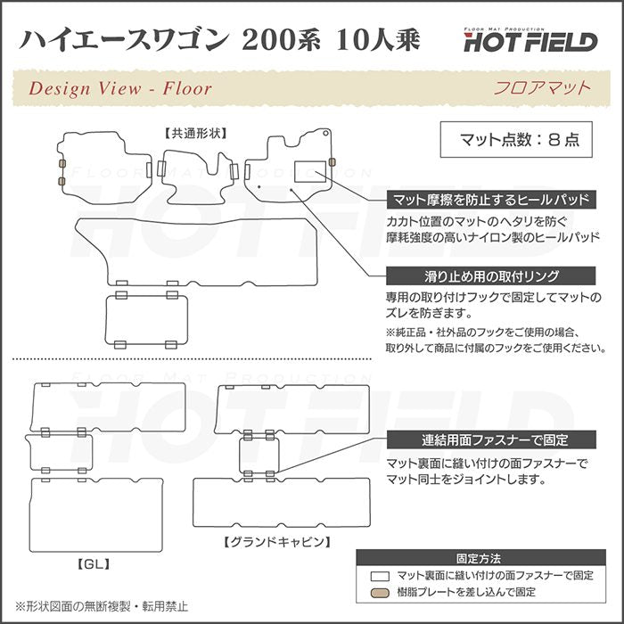 トヨタ ハイエースワゴン 200系 10人乗 フロアマット ◆シャギーラグ調 日本製 HOTFIELD
