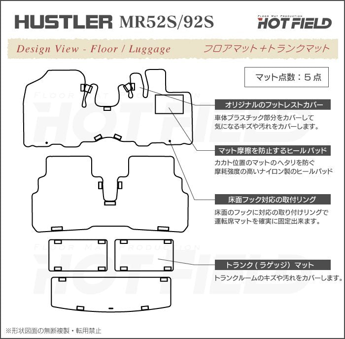 スズキ ハスラー MR52S MR92S フロアマット+トランクマット ラゲッジマット ◆カジュアルチェック 日本製 HOTFIELD
