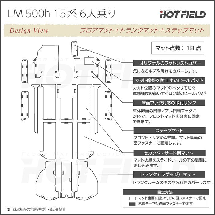 レクサス 新型 LM 500h 15系 6人乗り フロアマット＋ステップマット＋トランクマット ラゲッジマット ◆カジュアルチェック 日本製 HOTFIELD