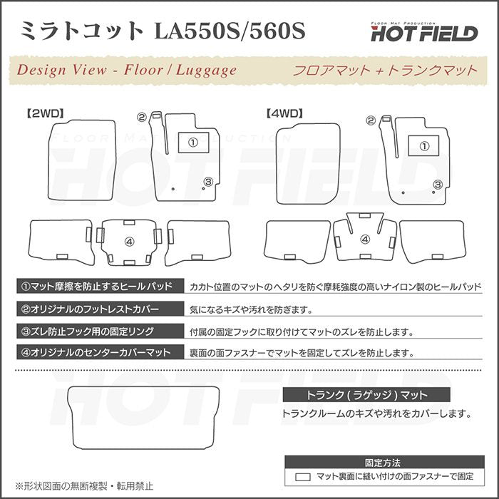 ダイハツ ミラトコット LA550S LA560S対応 フロアマット+トランクマット ラゲッジマット ◆重厚Profound 日本製 HOTFIELD