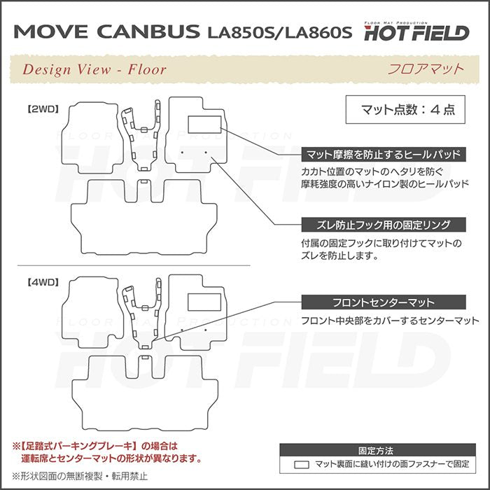 ダイハツ 新型 ムーヴキャンバス ムーブキャンバス LA850S LA860S フロアマット ◆カーボンファイバー調 リアルラバー 日本製 HOTFIELD