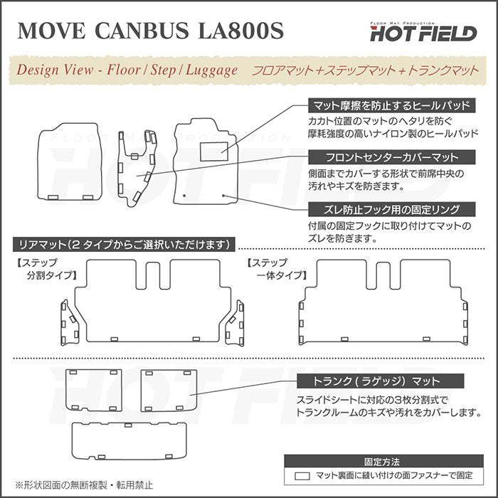 ダイハツ ムーブキャンバス ムーヴキャンバス LA800S LA810S フロアマット+ステップマット+トランクマット ラゲッジマット 2016年9月～2022年6月対応 ◆カジュアルチェック 日本製 HOTFIELD