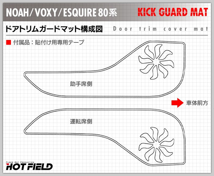 トヨタ ノア ヴォクシー エスクァイア 80系 ドアトリムガード+グローブボックスガード+サイドカバーマット ◆ キックガード 日本製 HOTFIELD 【Y】