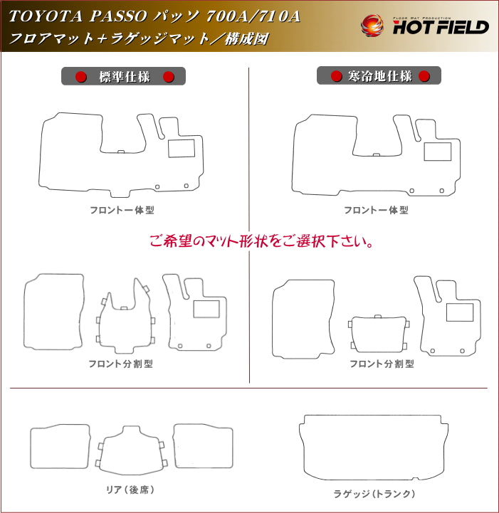 トヨタ パッソ PASSO 700系 710系 フロアマット+トランクマット ラゲッジマット ◆シャギーラグ調 日本製 HOTFIELD